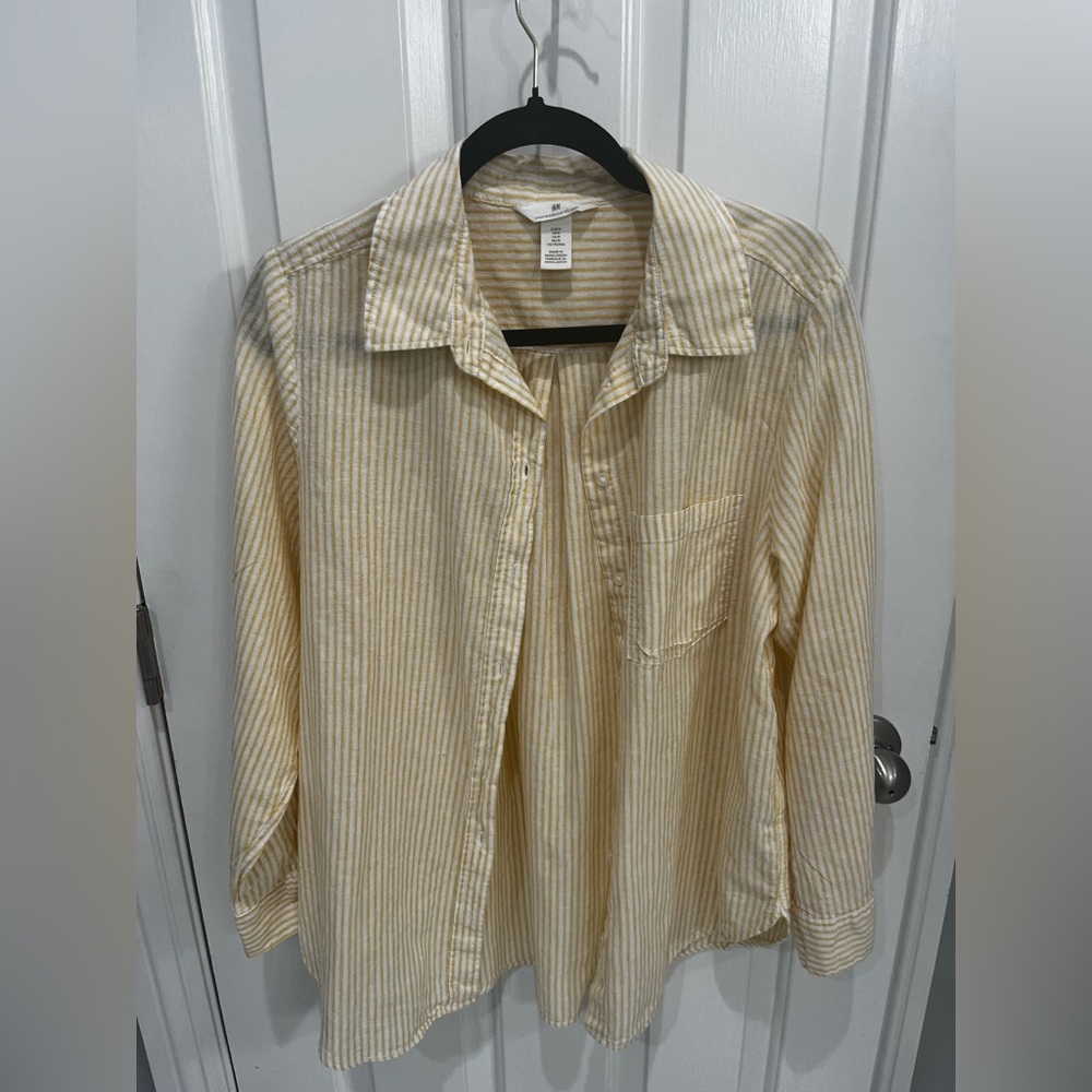 H&M Yellow Striped Linen Shirt